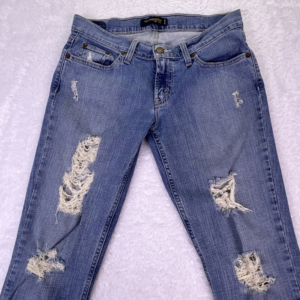 Y2K Levi's 524 Superlow Womens 9M LowRise Distressed Stretch Skinny Jean (30x31) - Picture 2 of 11